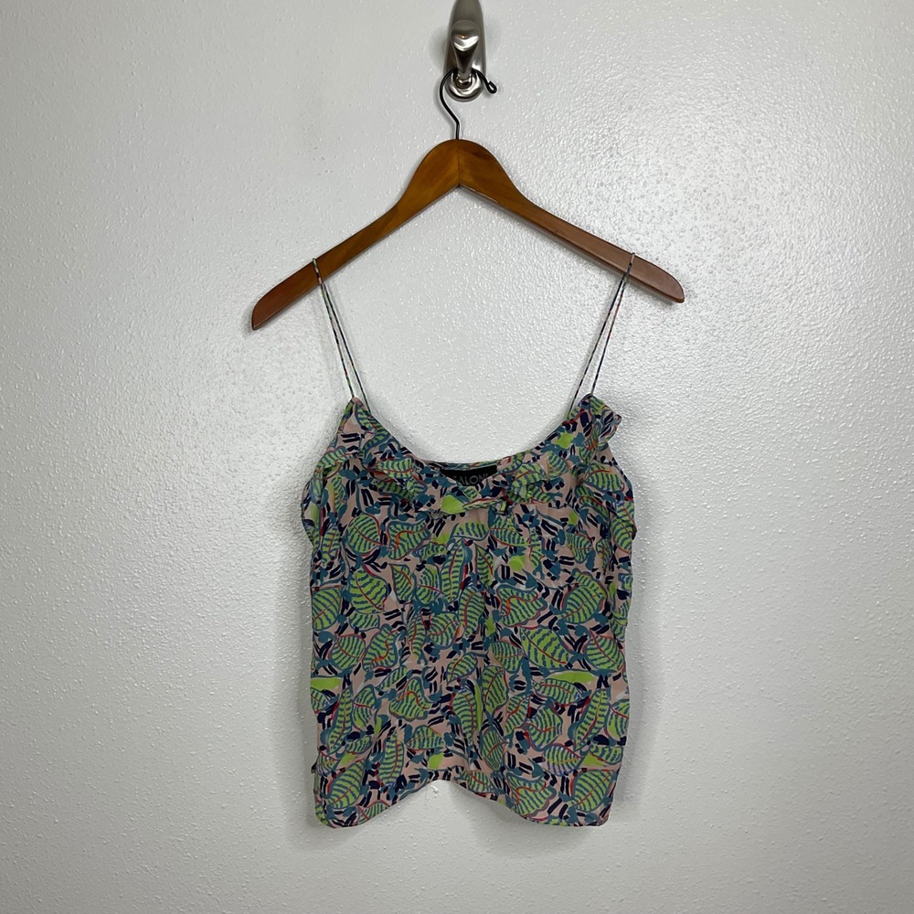 Saloni Women 100% Silk Tropical Leaf Print Spaghetti Strap Camisole Top US 6